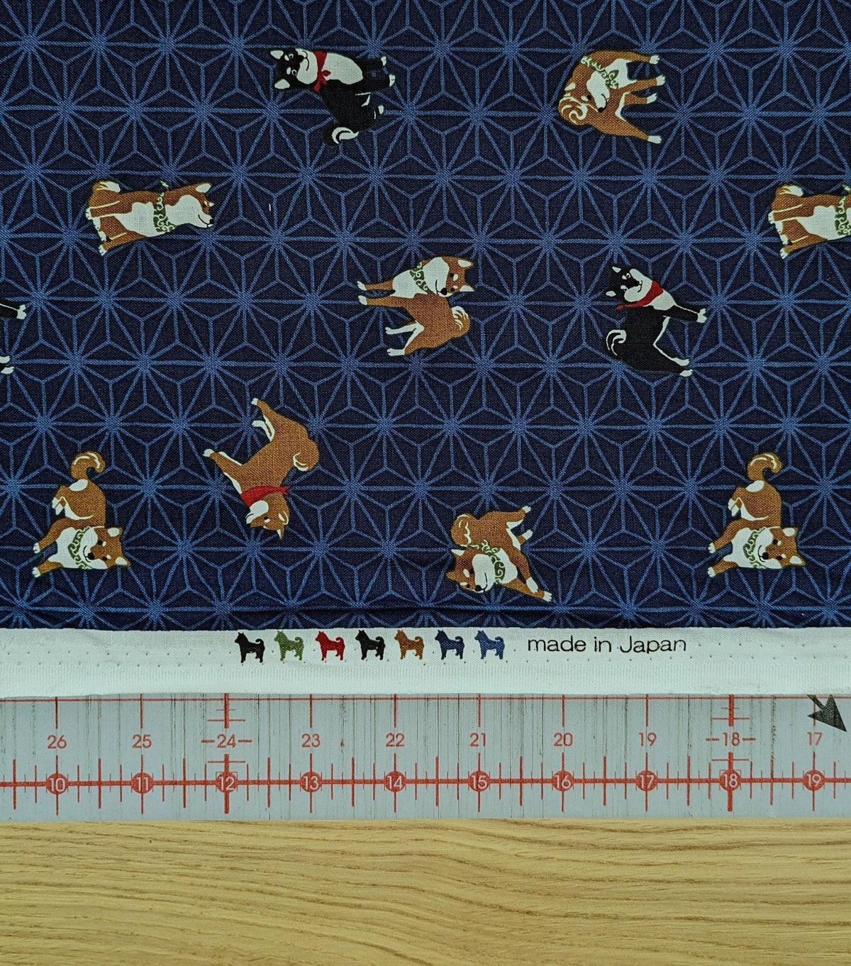 Hishiei - Asanoha Shibas Cotton Fabric - Navy