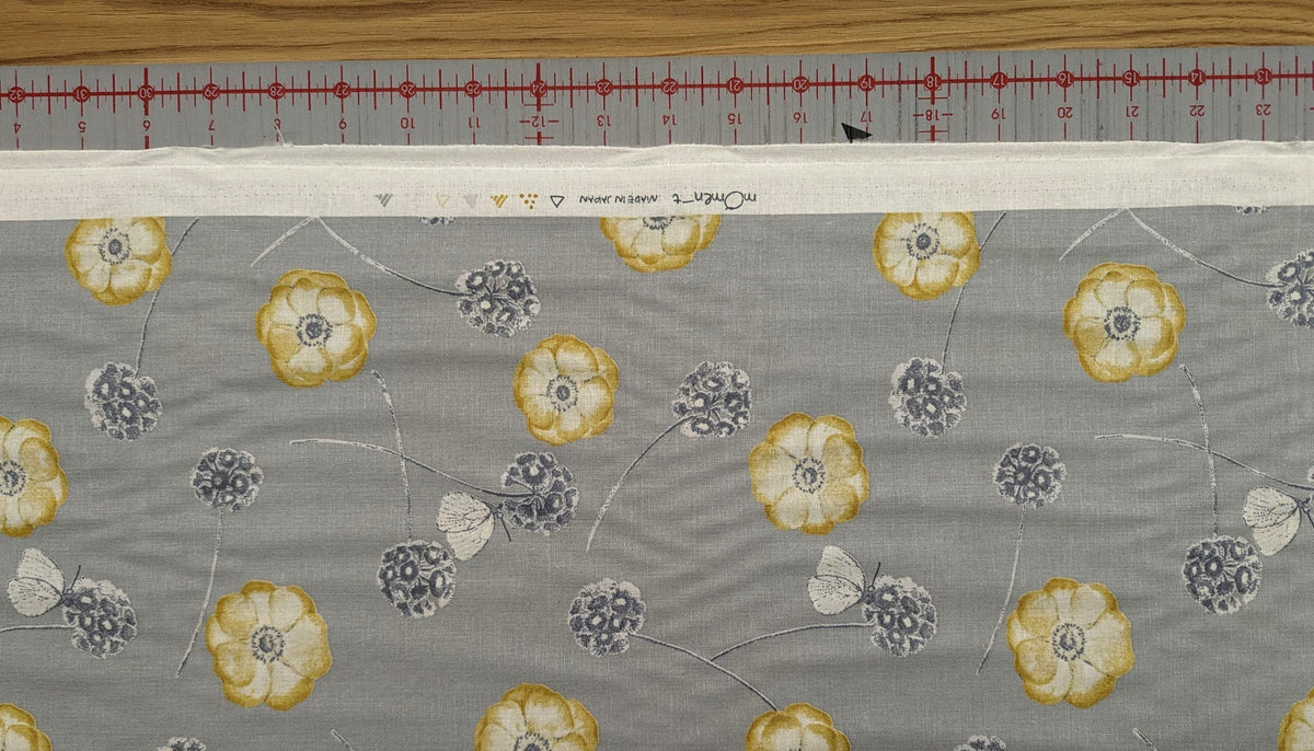 Koizumi - Poppies and Butterflies Cotton/Linen Blend - Gray