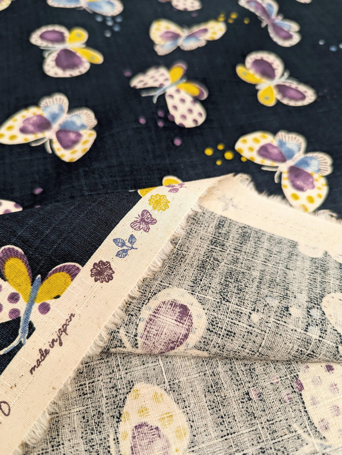 Koizumi - Pastel Butterflies Cotton Dobby - Navy