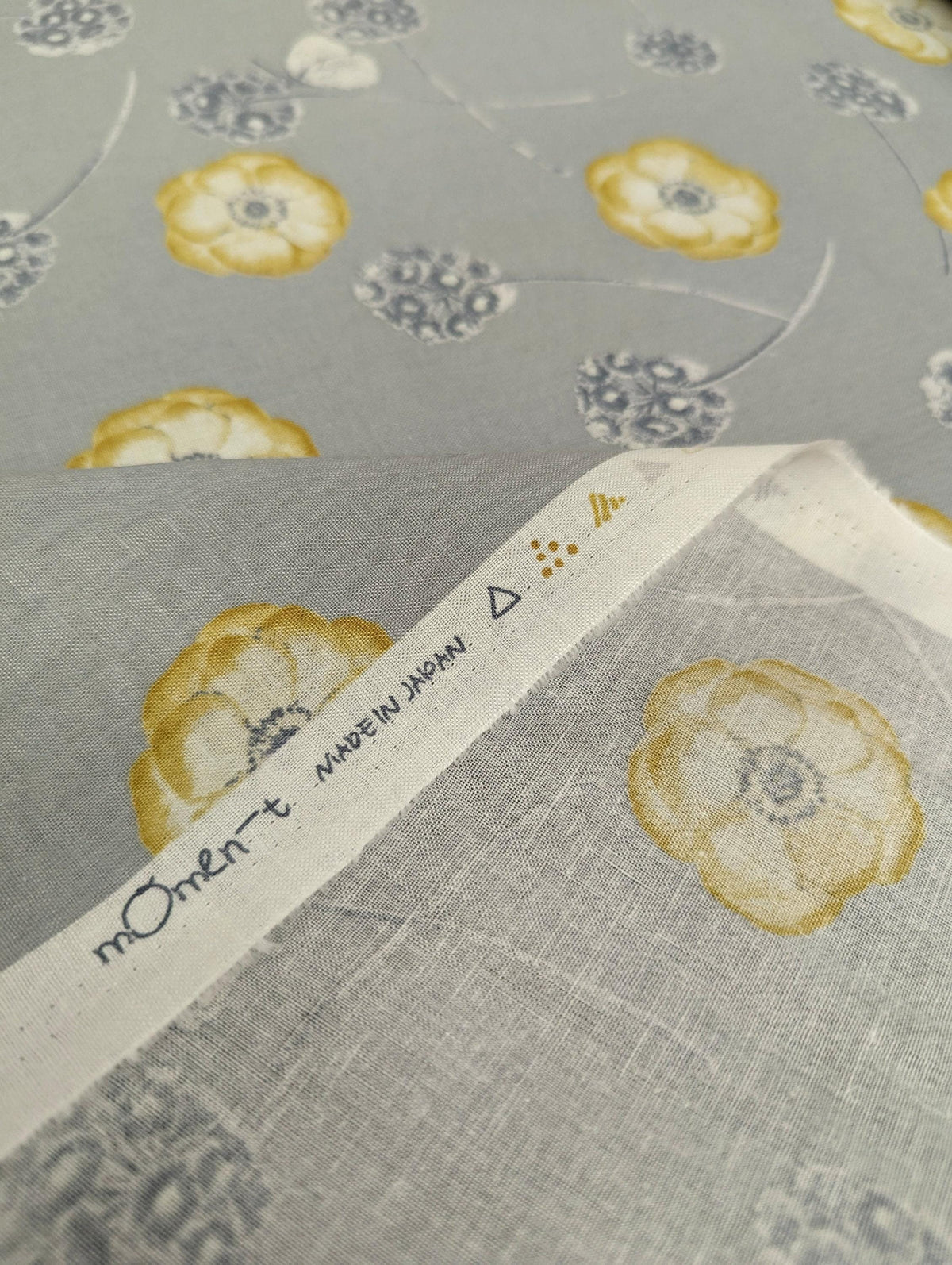 Koizumi - Poppies and Butterflies Cotton/Linen Blend - Gray