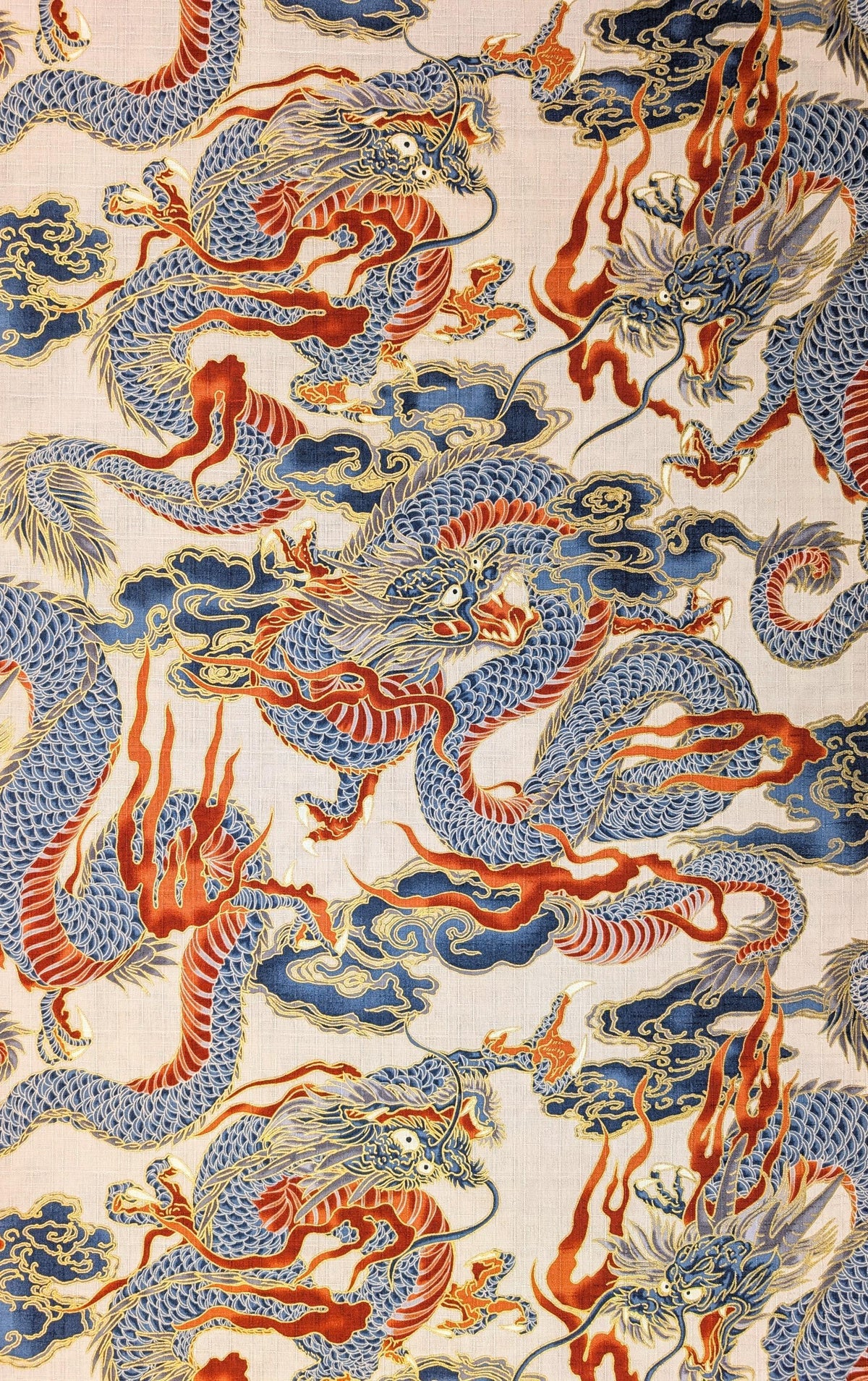 NEW Golden Dragons Hokkoh Japanese cotton dobby fabric 1025-100-1 B beige