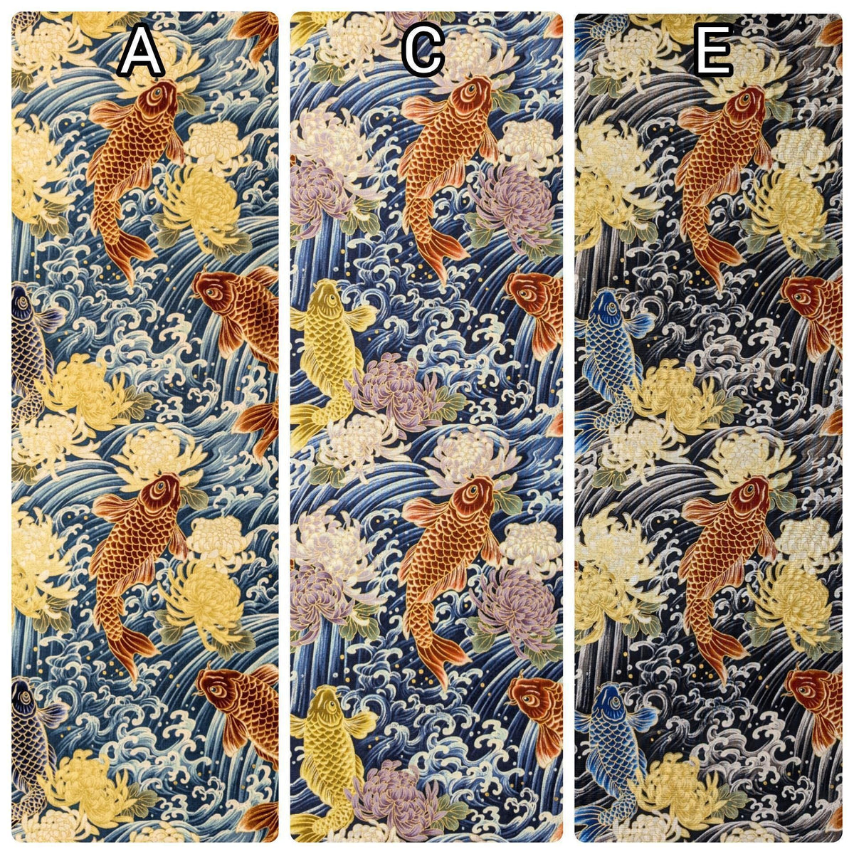 QuiltGate - Hyakka Ryoran Koi and Chrysanthemum Cotton Fabric - Teal