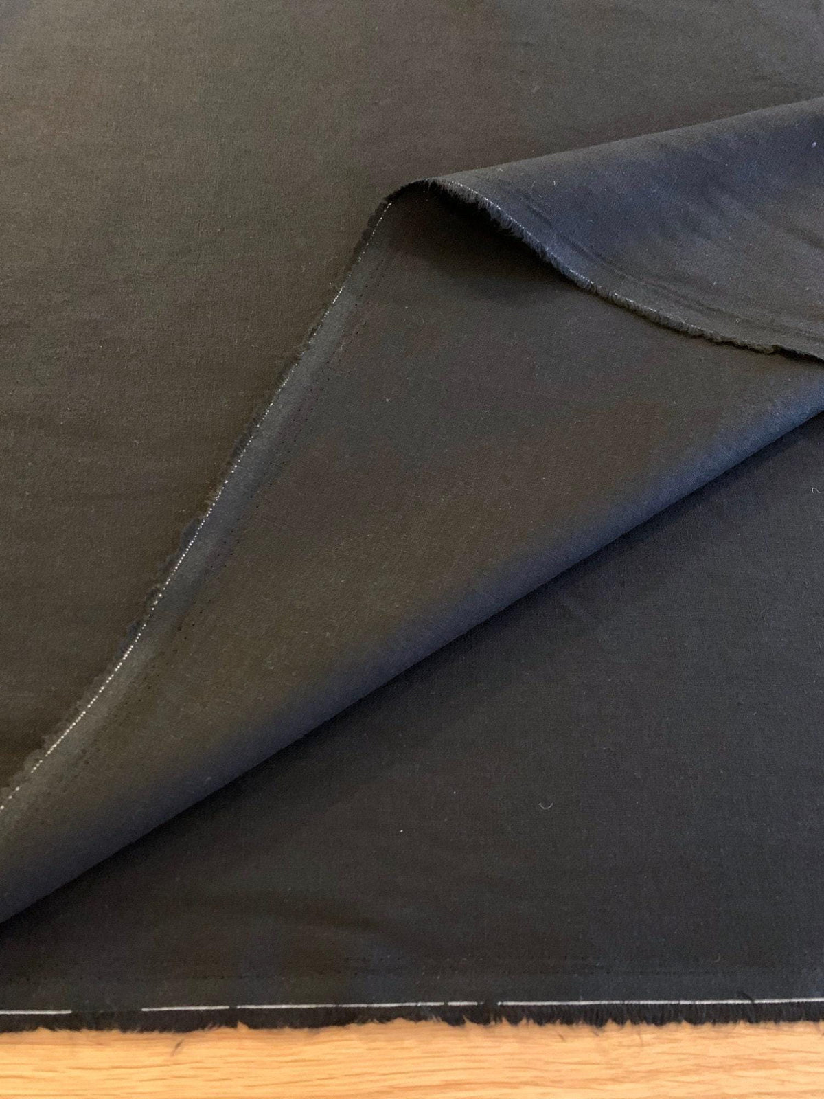 Hishiei - Solid Color Cotton/Linen Fabric - Black