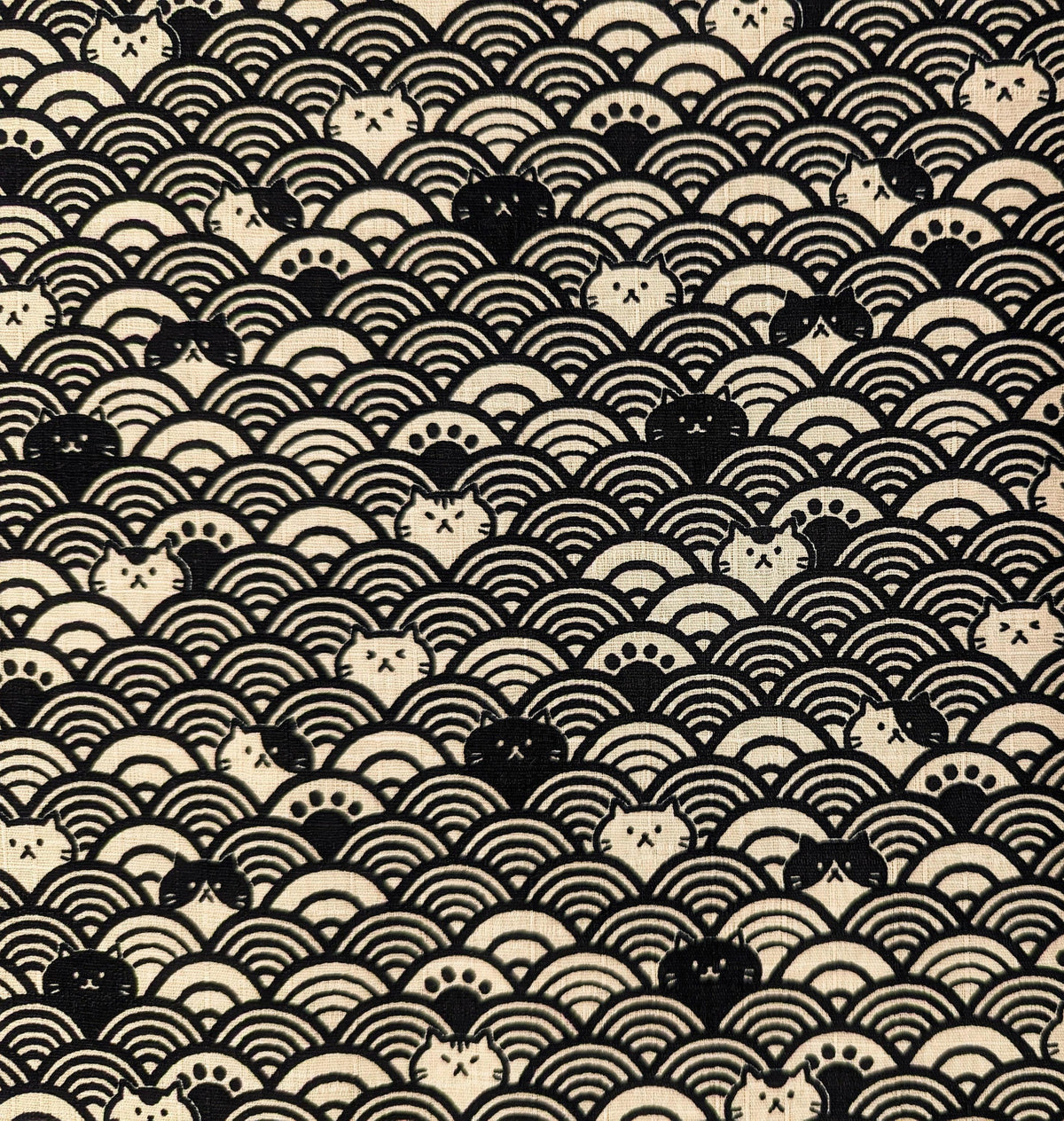 Cosmo - Waves with Cats Cotton Dobby - Black