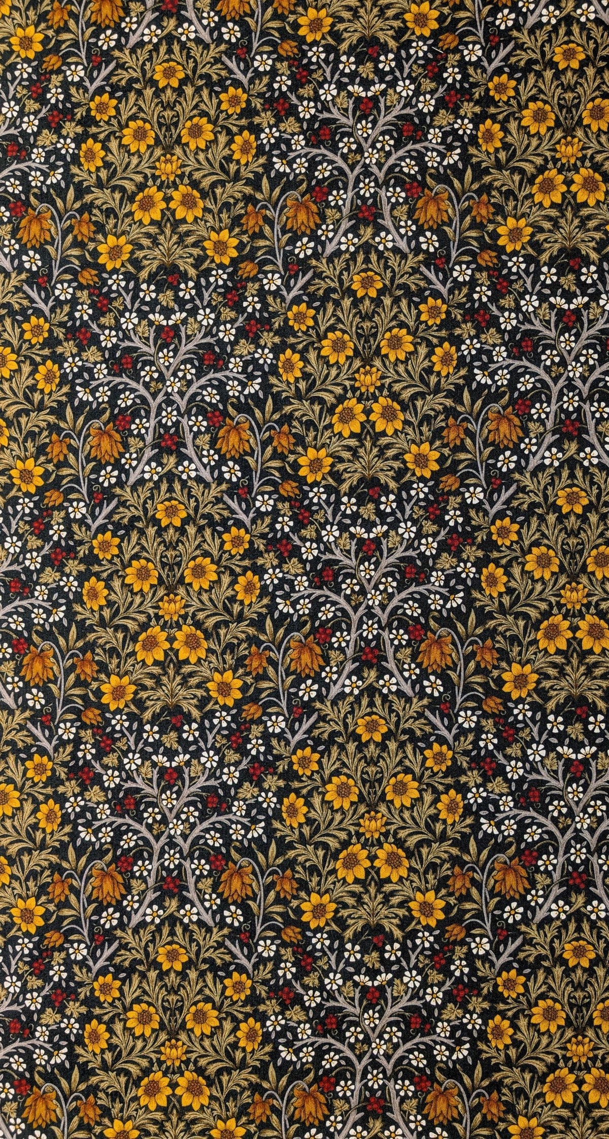 Morris Flower Fields Kobayashi Japanese cotton oxford canvas fabric KTS-6994 D black & yellow