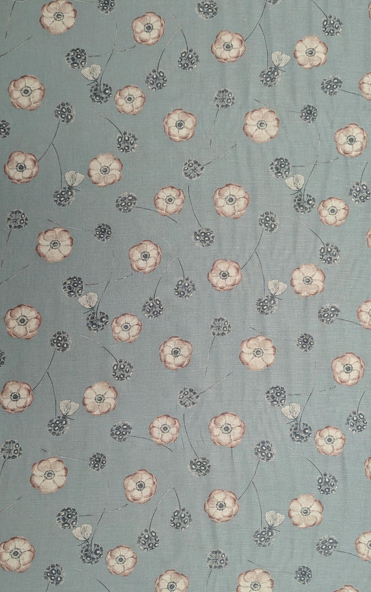 Koizumi - Poppies and Butterflies Cotton/Linen Blend - Light Blue