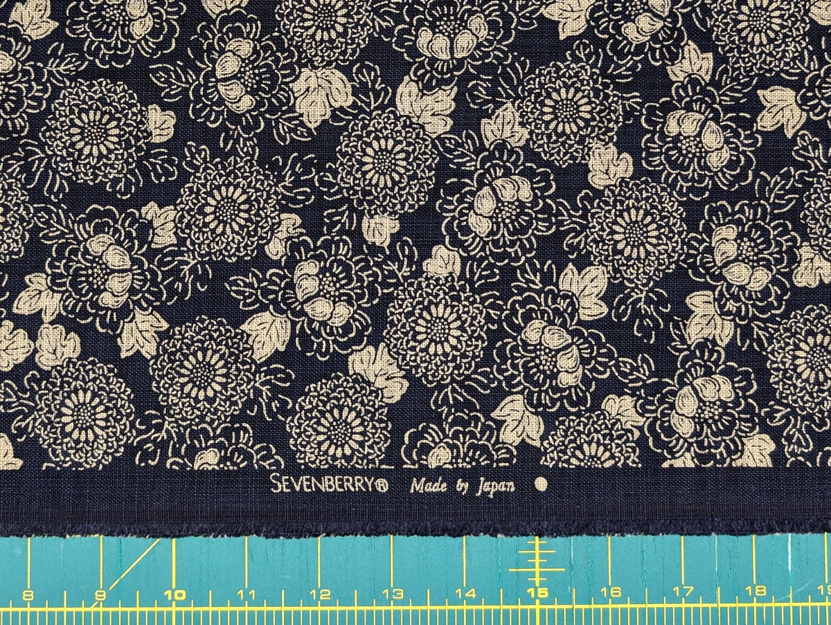Sevenberry - Karakusa Flower Cotton Fabric - Navy Blue Beige