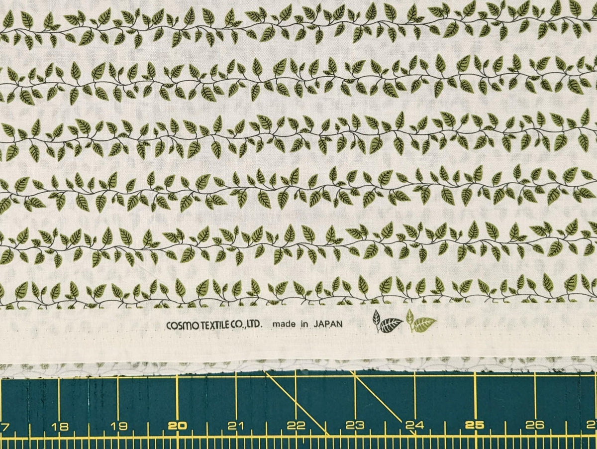 Cosmo - Vining Leaves Cotton Sheeting - White & Green