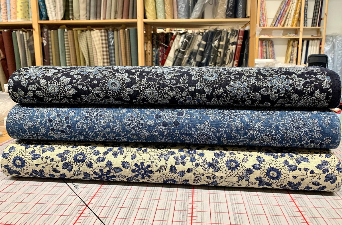 Sevenberry - Vintage Floral Cotton Fabric - Beige Blue