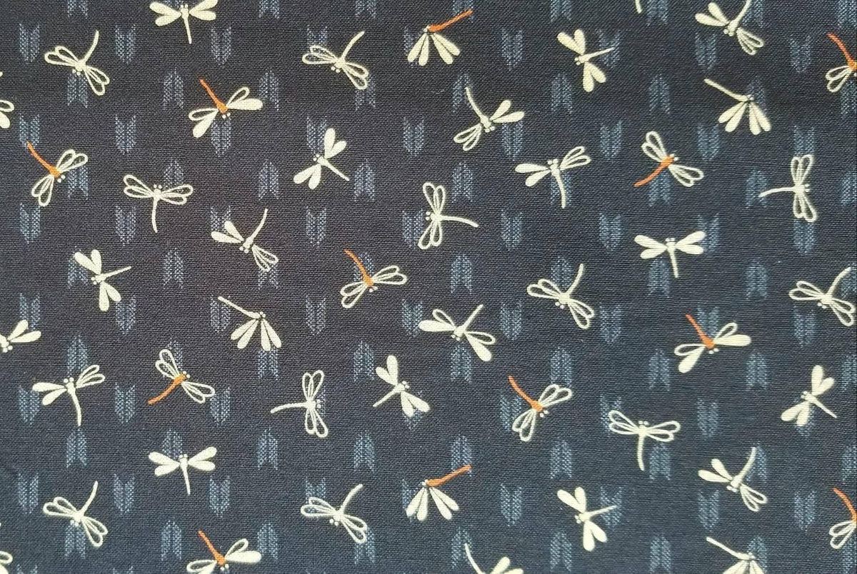 Sevenberry - Dragonflies with Arrows Cotton Fabric - Navy Blue