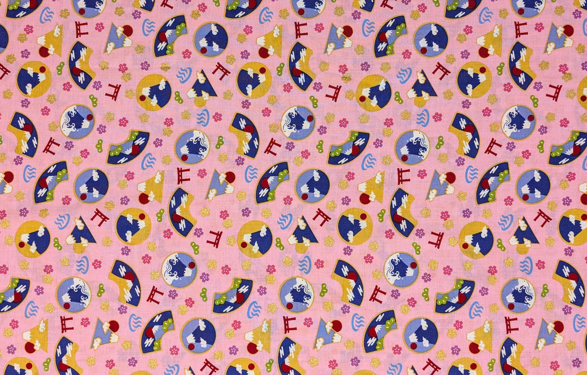 Asano - Mountain Onsen Cotton Fabric - Pink
