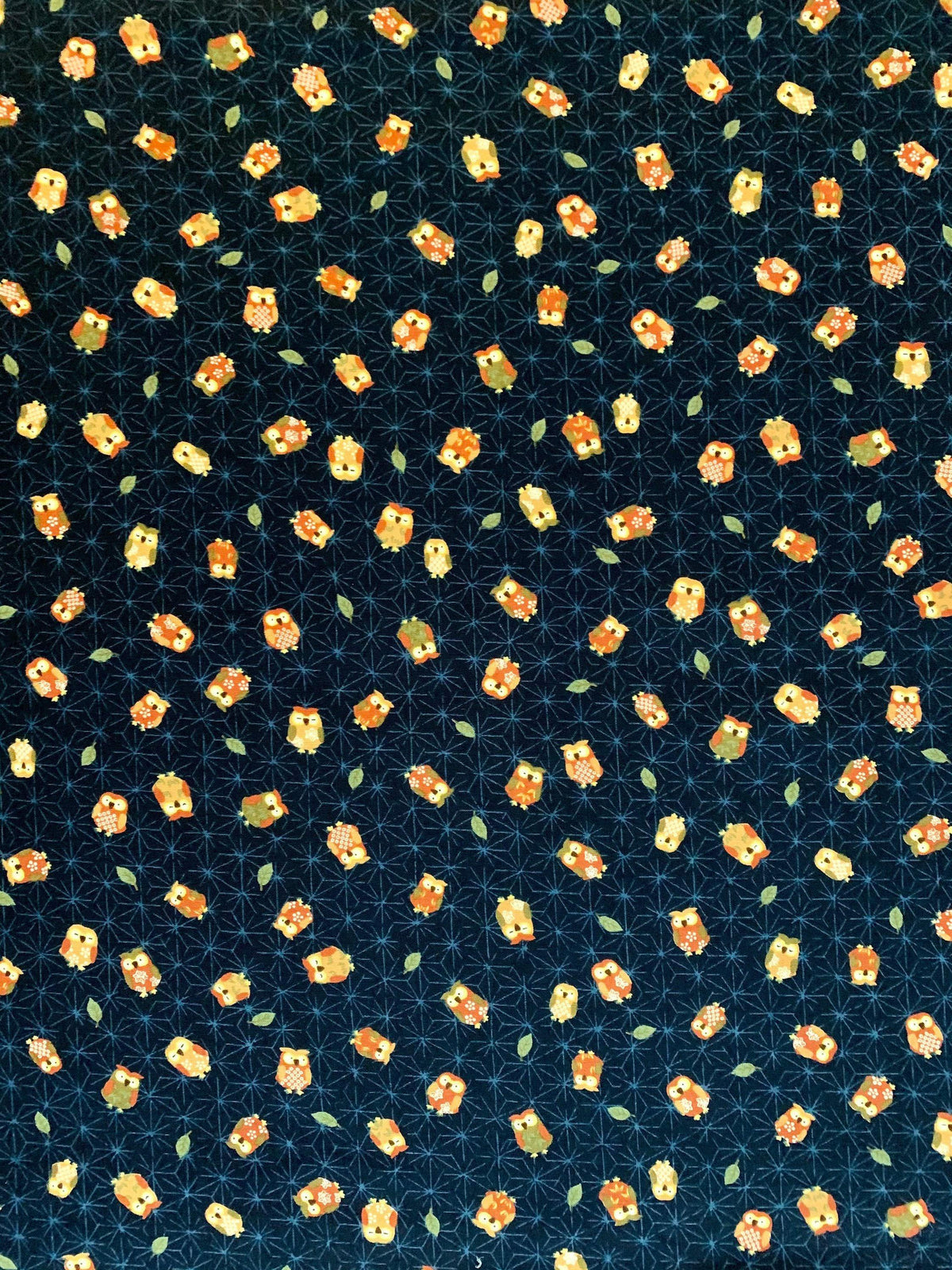Sevenberry - Owls and Asanoha Stars Cotton Fabric - Blue