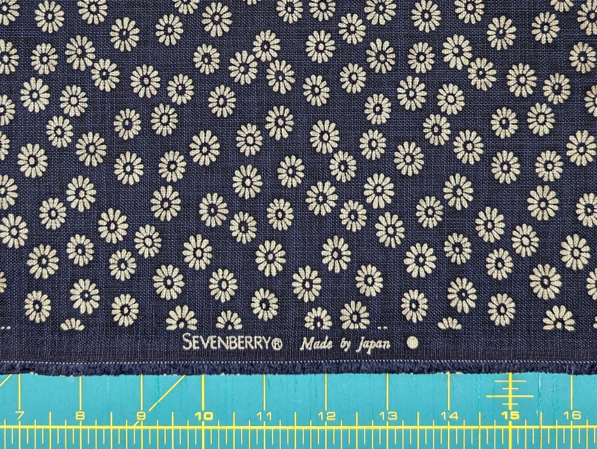 Sevenberry - Daisies Cotton Fabric - Navy Blue Beige