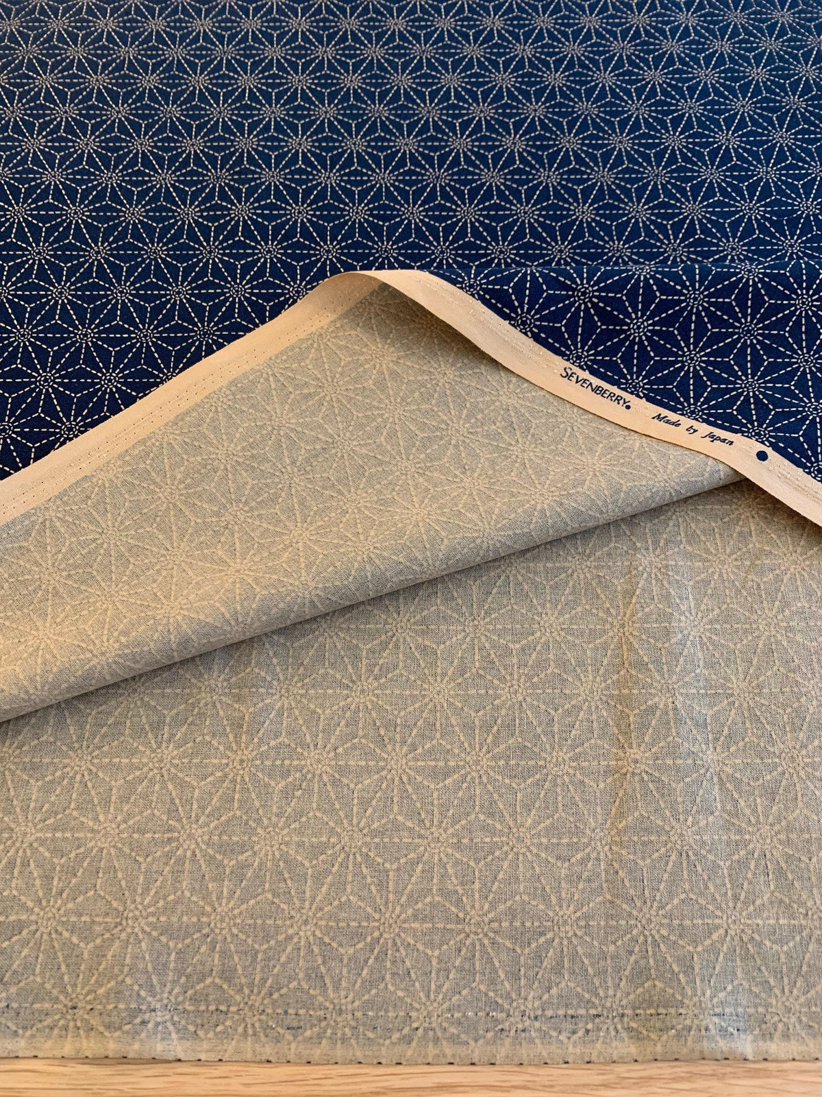 Sevenberry - Sashiko Stars Cotton Fabric 麻の葉 Asanoha - Dark Blue Beige