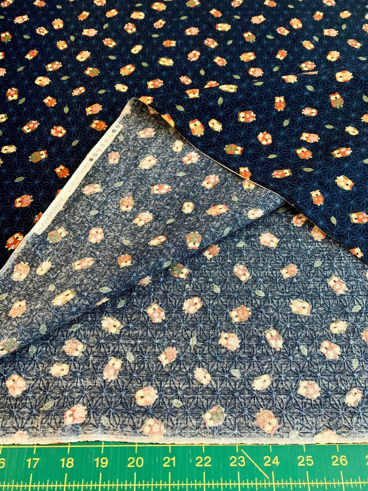 Sevenberry - Owls and Asanoha Stars Cotton Fabric - Blue