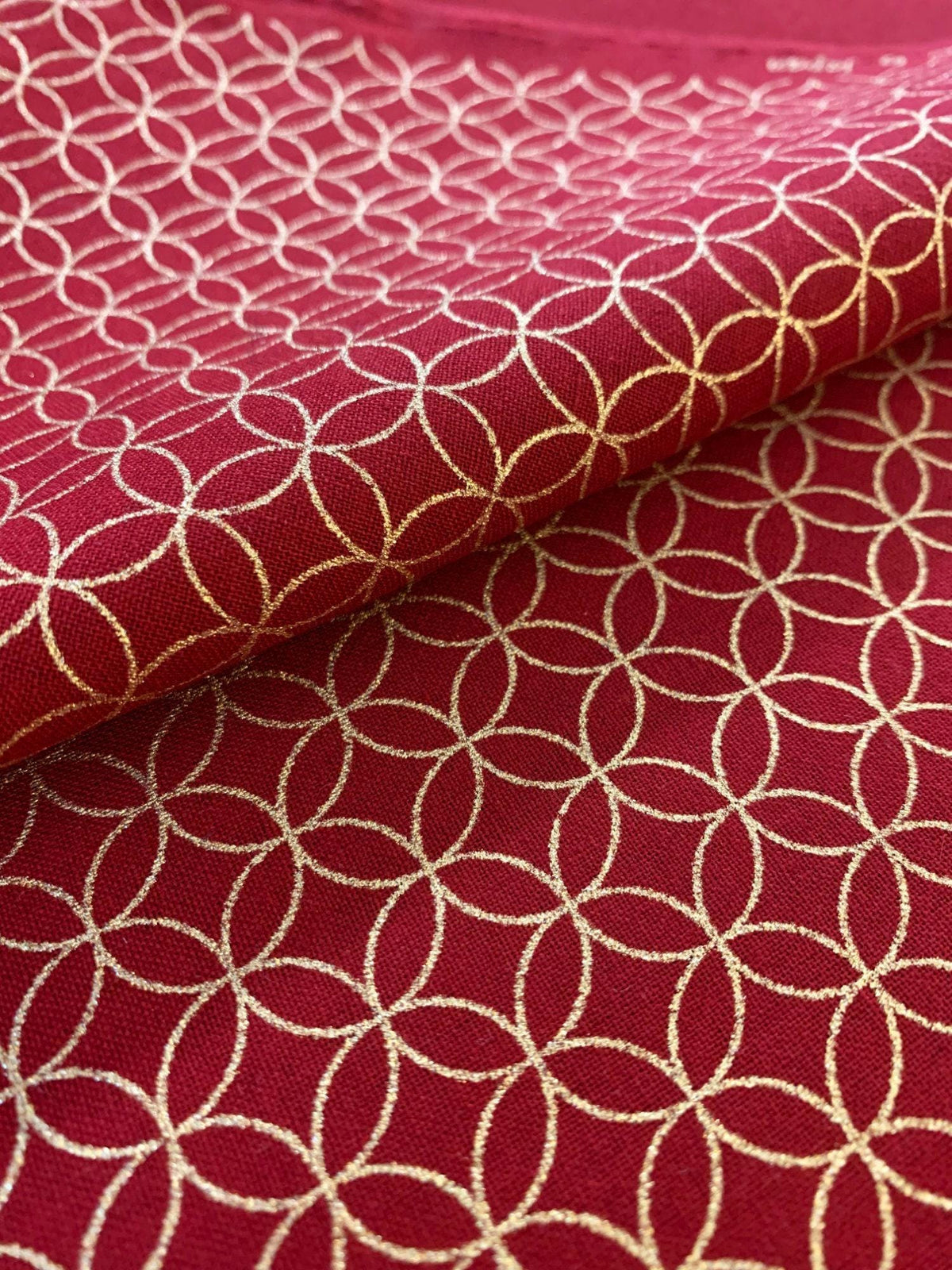 Sevenberry - Golden Shippo Circles Cotton Fabric - Red