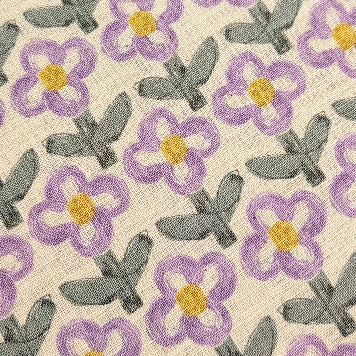 Sevenberry - NEW Standing Flowers Rustic Weave Cotton Fabric - White and Purple
