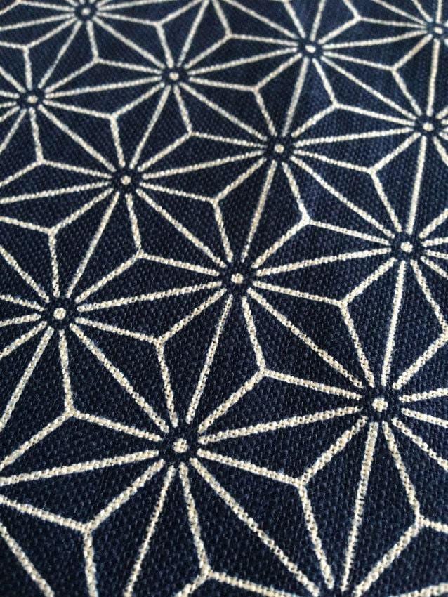 Sevenberry - Asanoha Hemp Leaf Star Cotton Fabric - Navy Blue Beige