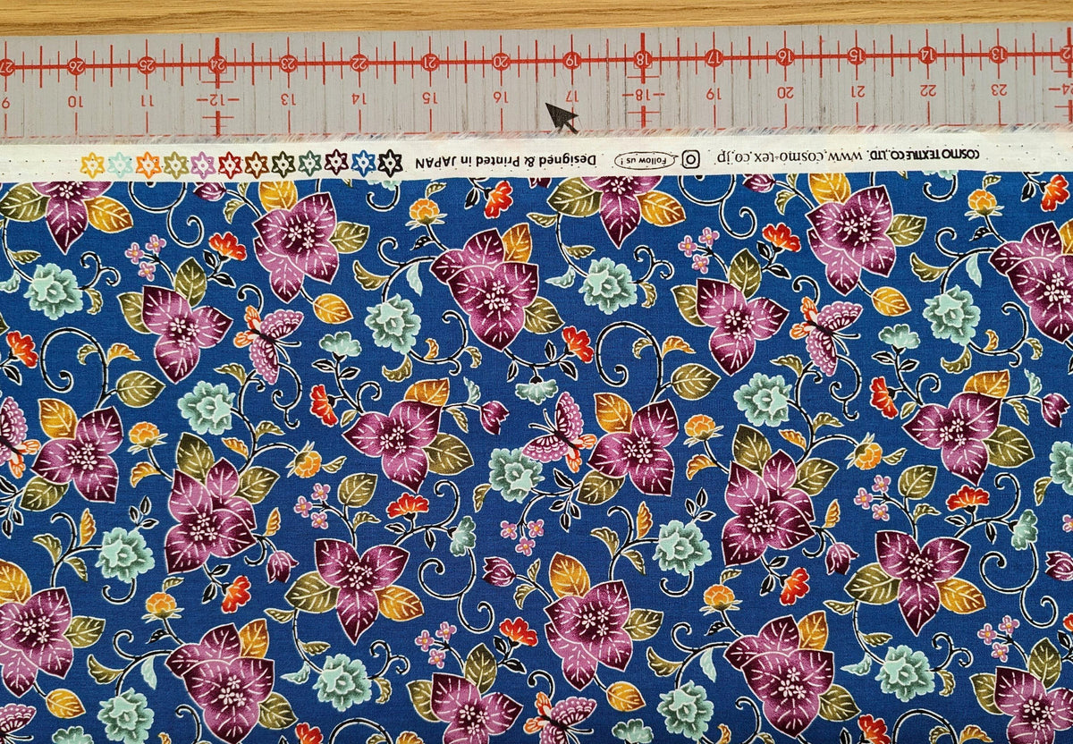 Cosmo - Tropical Flowers Cotton - Blue