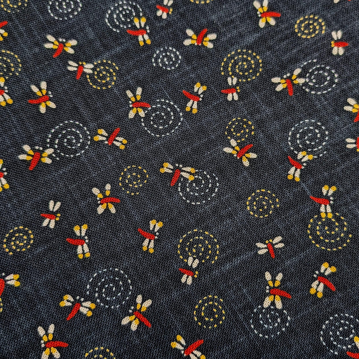 Tiny Dragonflies hand stenciled Japanese cotton fabric KP7090-111 A - half yard