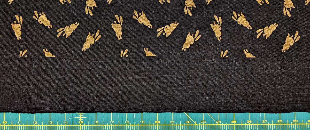 Bouncing Bunnies hand stenciled Japanese cotton fabric KP7090-95 D black - half yard