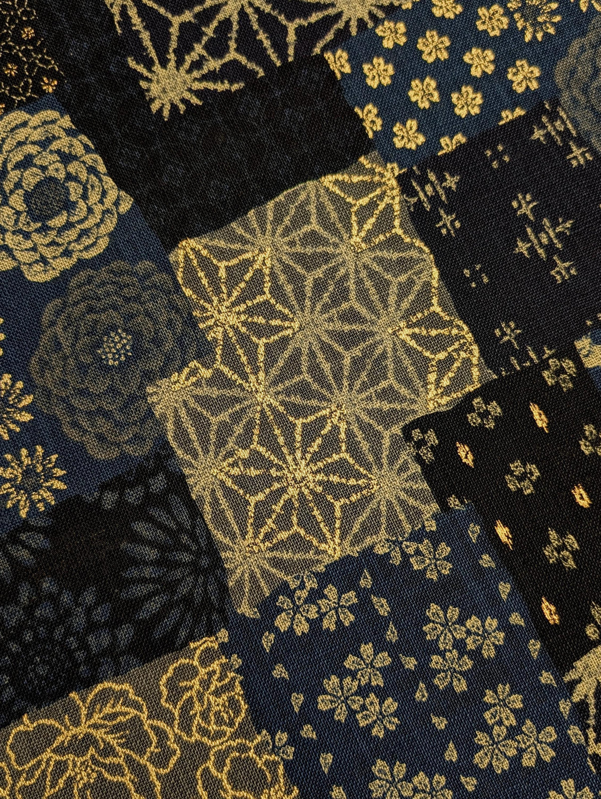 Sevenberry - Golden Boro Patchwork Cotton Fabric - Dark Blue and Beige