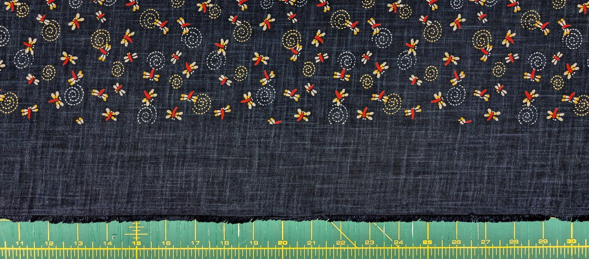 Tiny Dragonflies hand stenciled Japanese cotton fabric KP7090-111 A - half yard