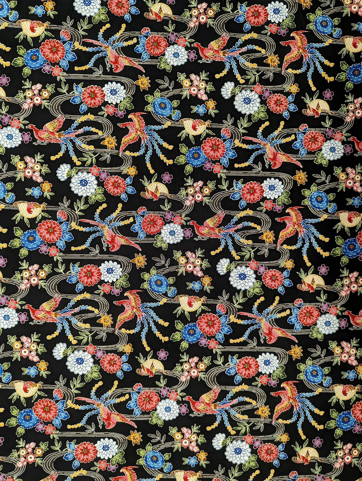 Cosmo - Bingata Phoenix and Flowers Cotton - Black