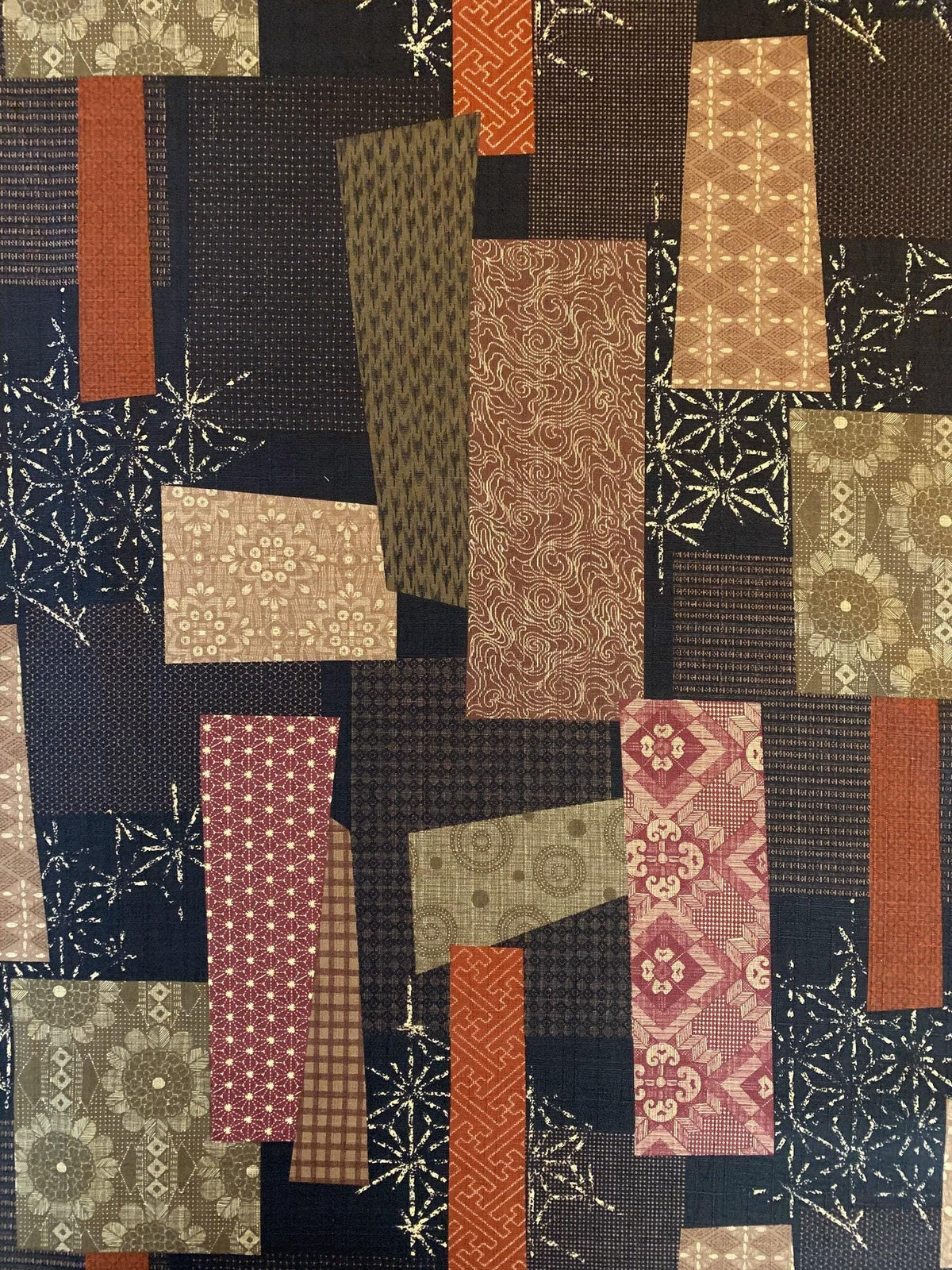 Morikiku - Boro Patchwork Cotton Dobby - Brown