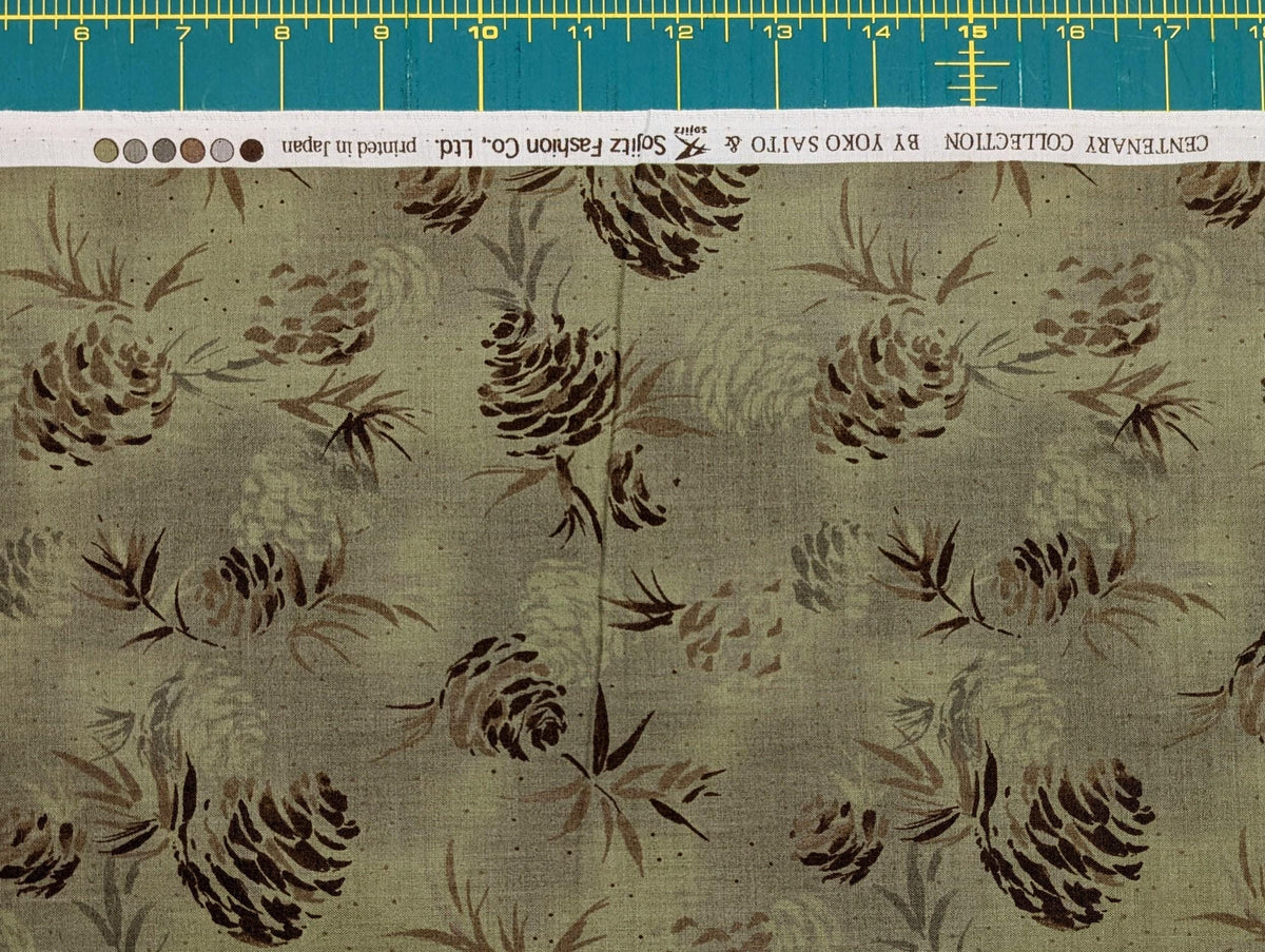 Vancet - Watercolor Pinecones Cotton Taupe - Green
