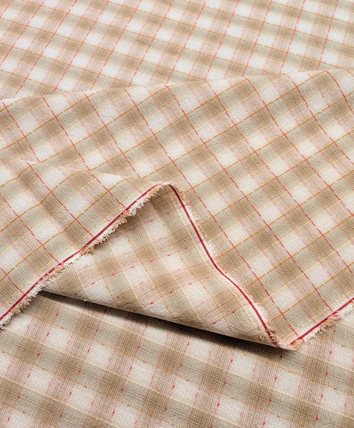 NEW Dotted textured gingham Japanese yarn dyed cotton taupe fabric SY10633S B tan