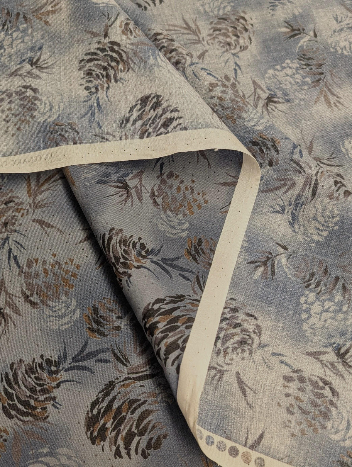 Vancet - Watercolor Pinecones Cotton Taupe - Gray Blue