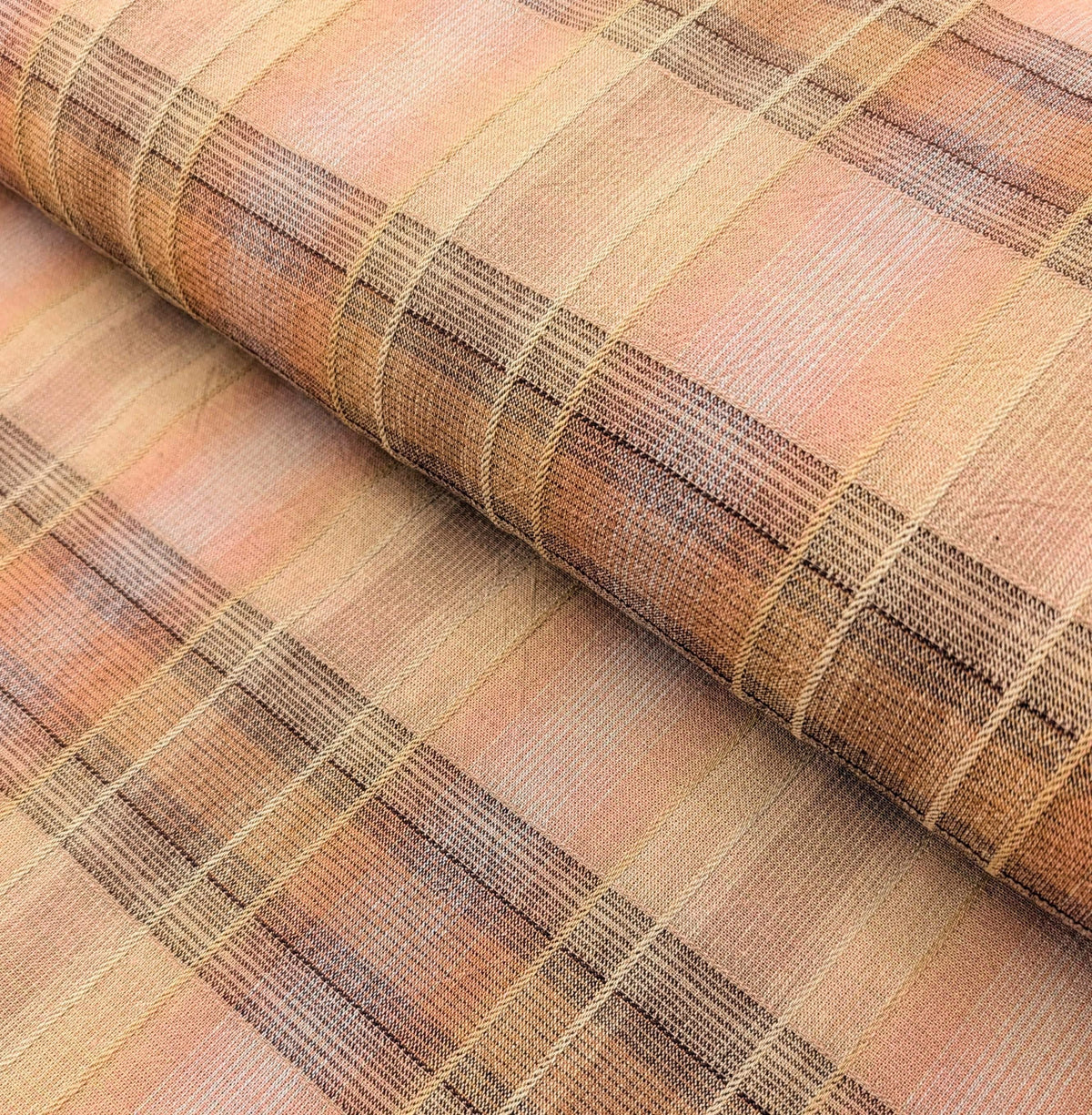 Cosmo plaid Japanese yarn dyed cotton taupe fabric AY77000-4 B beige & pink