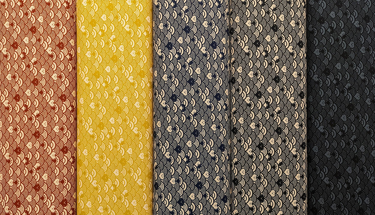 Waves with Cats Cosmo Japanese cotton dobby fabric AP41903-2E gray