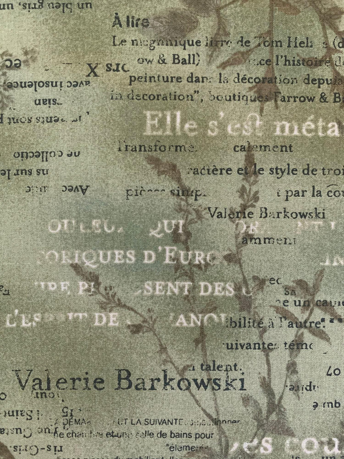 Vancet - Dear Grace Floral Text Cotton Fabric - Green Brown