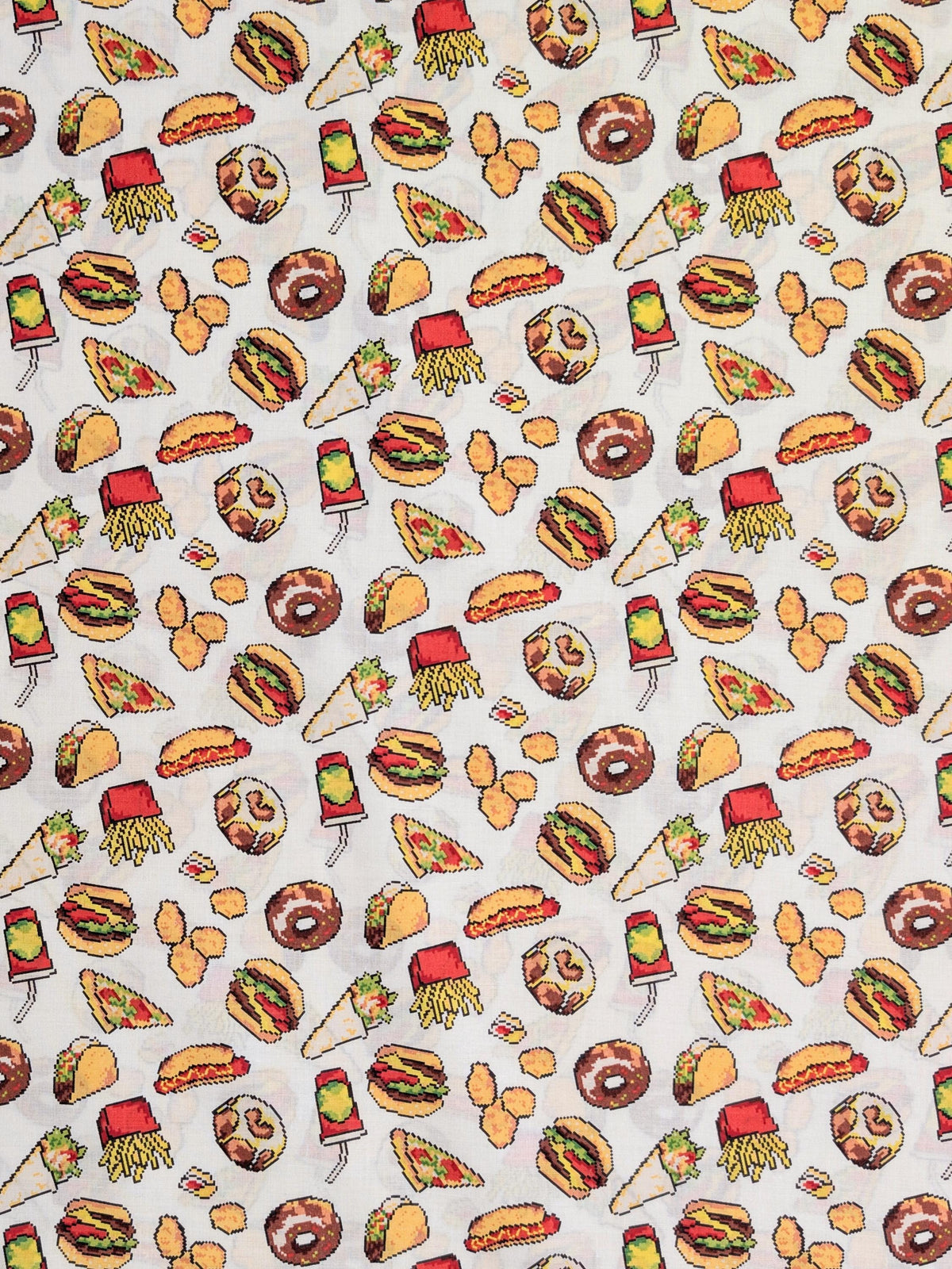 NEW Hokkoh - 8-Bit Fast Food Japanese Cotton Lawn Fabric - White 1026-626-1-A
