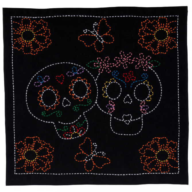 Tulip - World Mexico "Calaveras and Cempasuchil" Sashiko Sampler Kit - Black