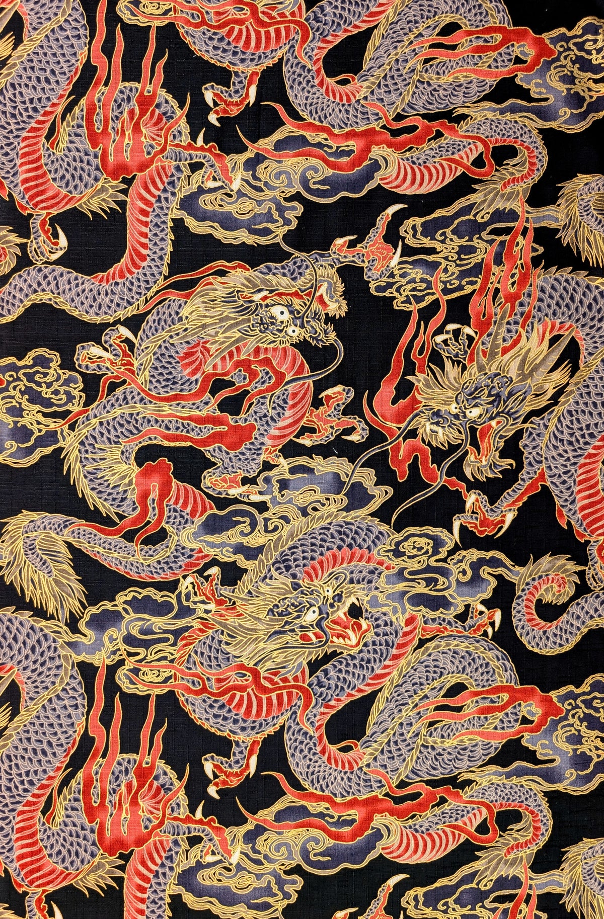 Hokkoh - Golden Dragons Cotton Dobby Fabric - Black REMNANT