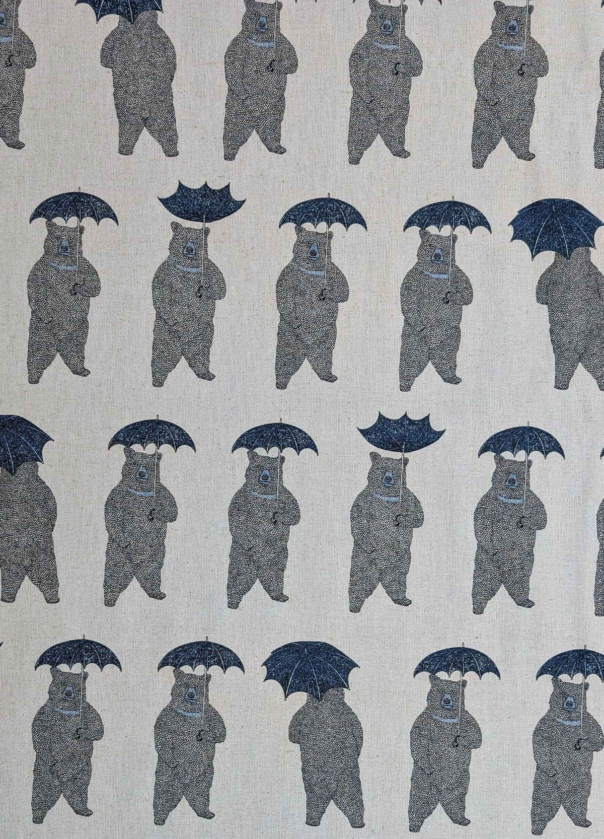Koizumi - Bear-Able Weather Bears with Umbrellas Cotton/Linen Canvas Fabric - Blues